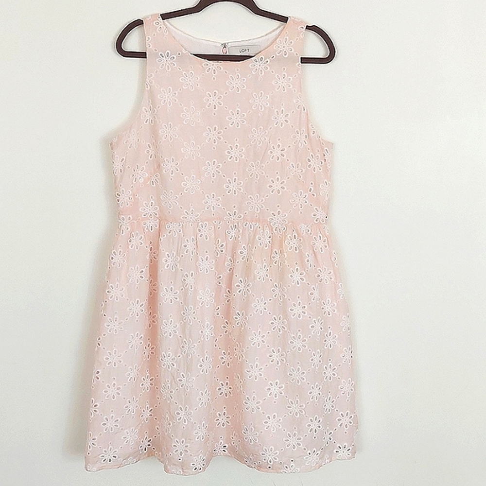 LOFT, BLUSH PINK EYELET DRESS, SIZE 14